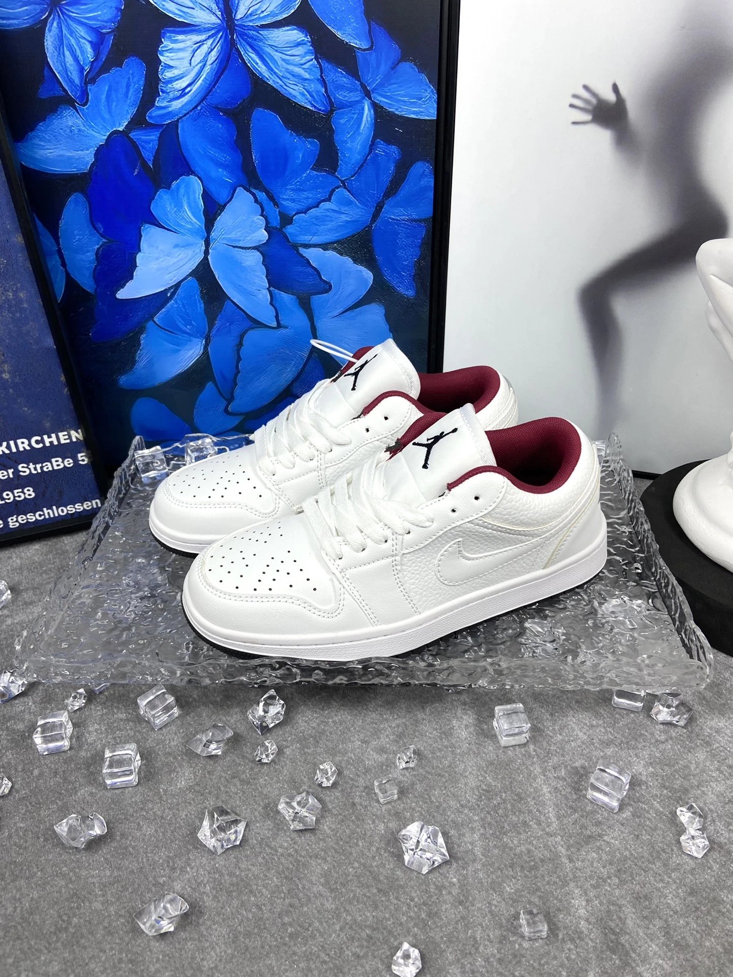 Air Jordan AJ1 Low White Burgundy Leather Sneakers