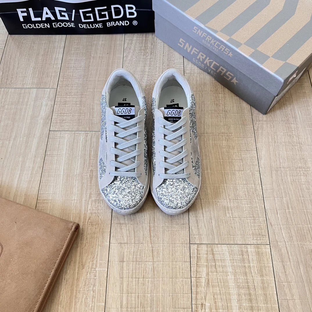 Golden Goose Silver Sequin Star Low Top Sneakers