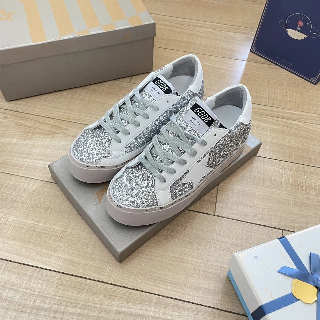 Golden Goose Silver Sequin Star Low Top Sneakers