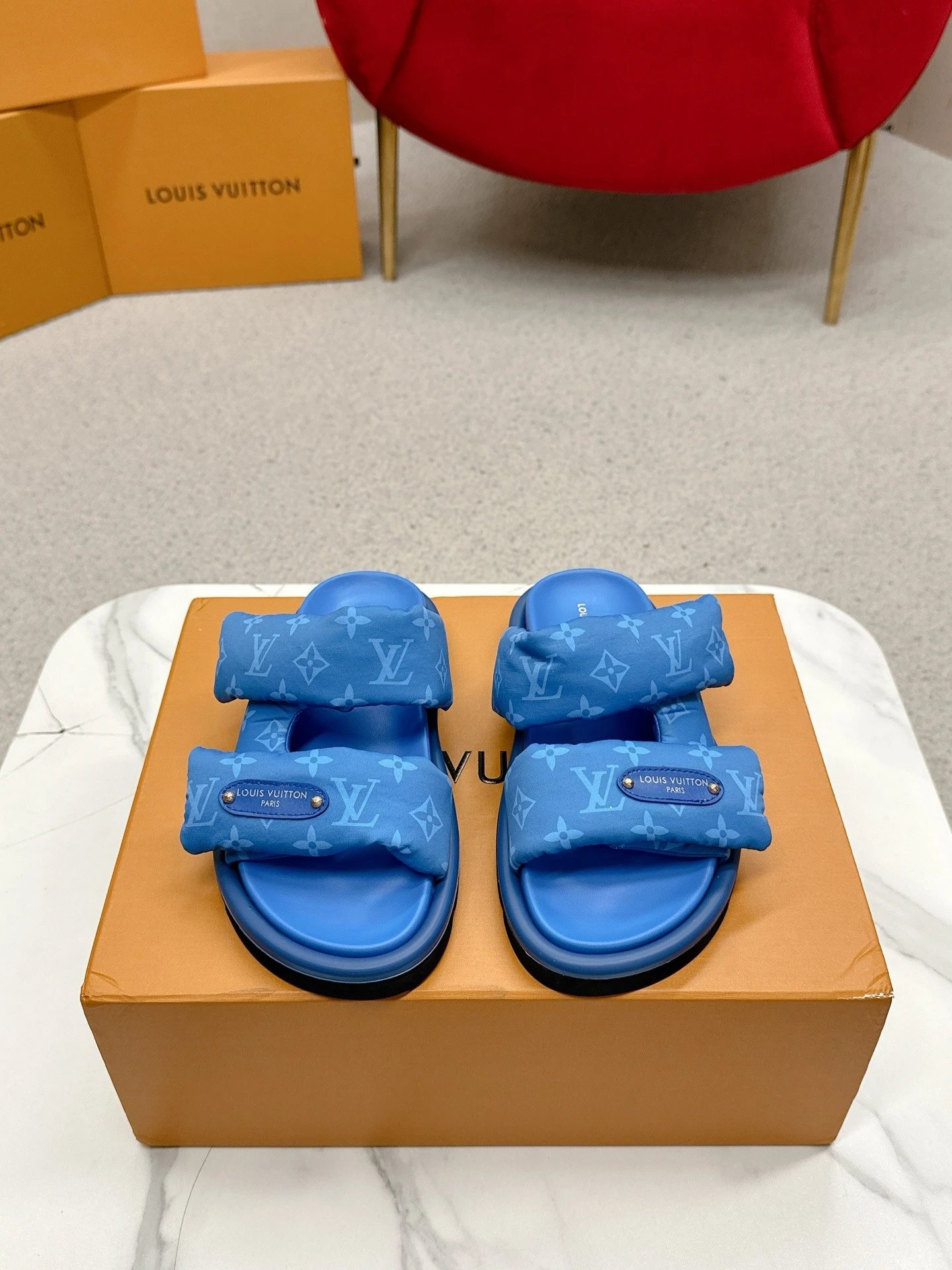 Louis Vuitton Blue Monogram Pillow Slide Sandals