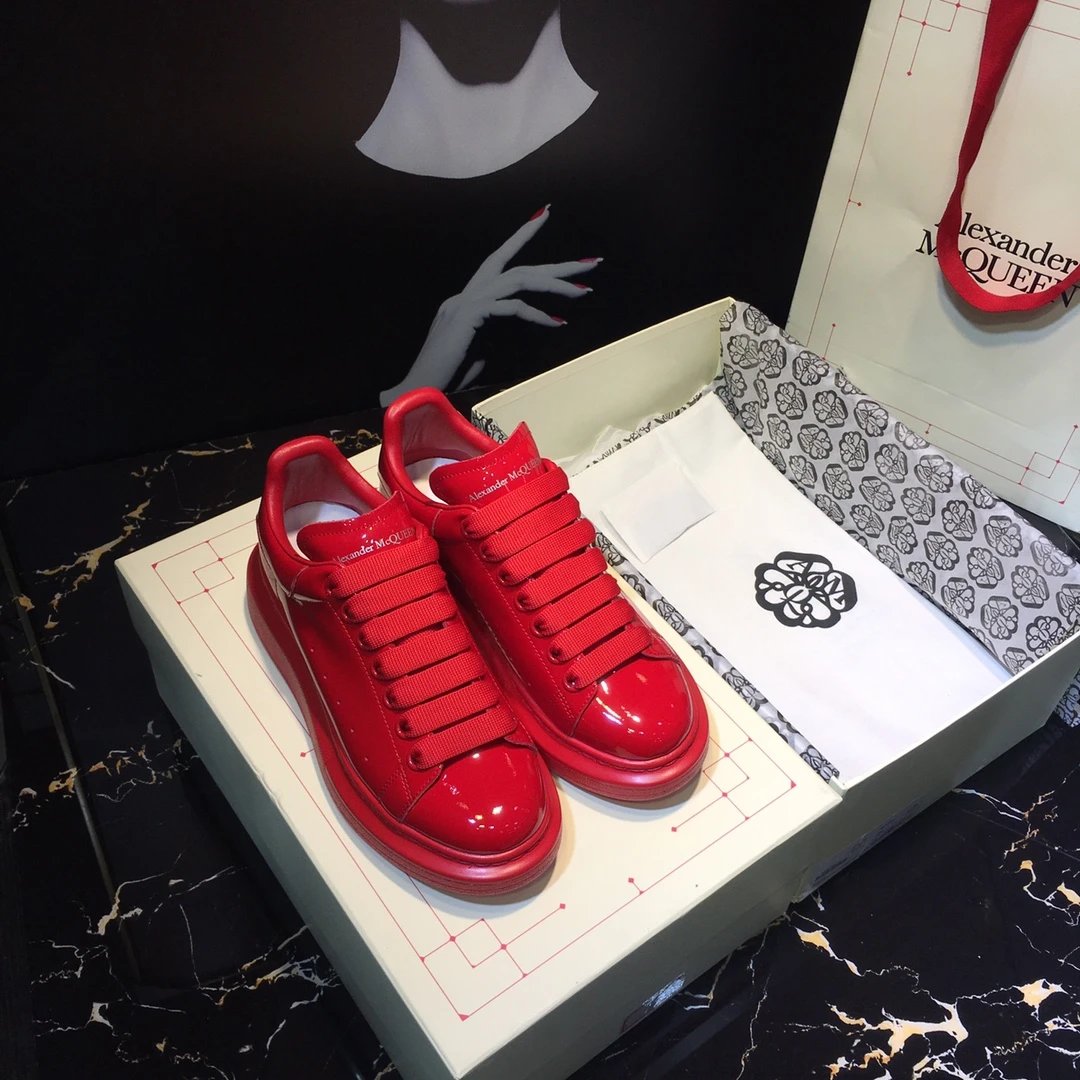 Alexander McQueen Red Glossy Leather Platform Sneakers
