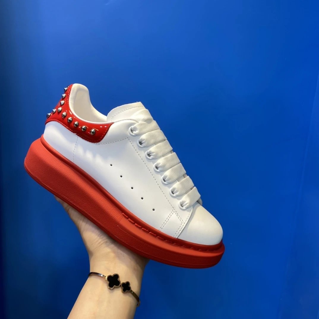 Alexander McQueen White Red Studded Platform Sneakers