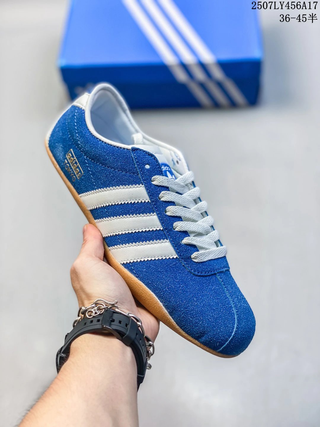 Adidas Retro Blue Suede Low-Top 3-Stripes Gum Running Shoes