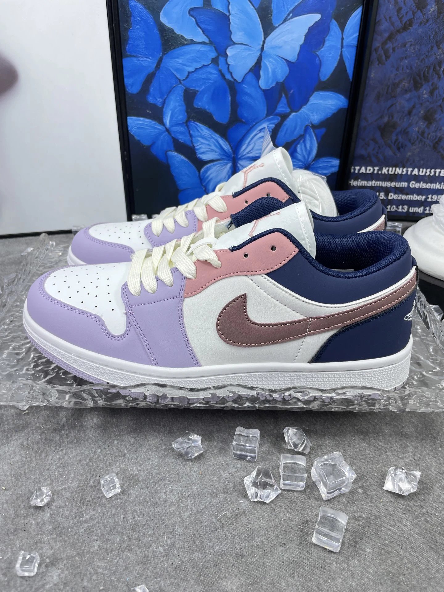 Air Jordan 1 Low Purple Pink Navy Leather Shoes