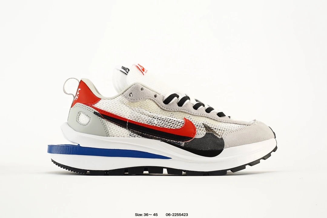 Nike Sacai VaporWaffle Sail Red Blue Mesh Suede Sneakers