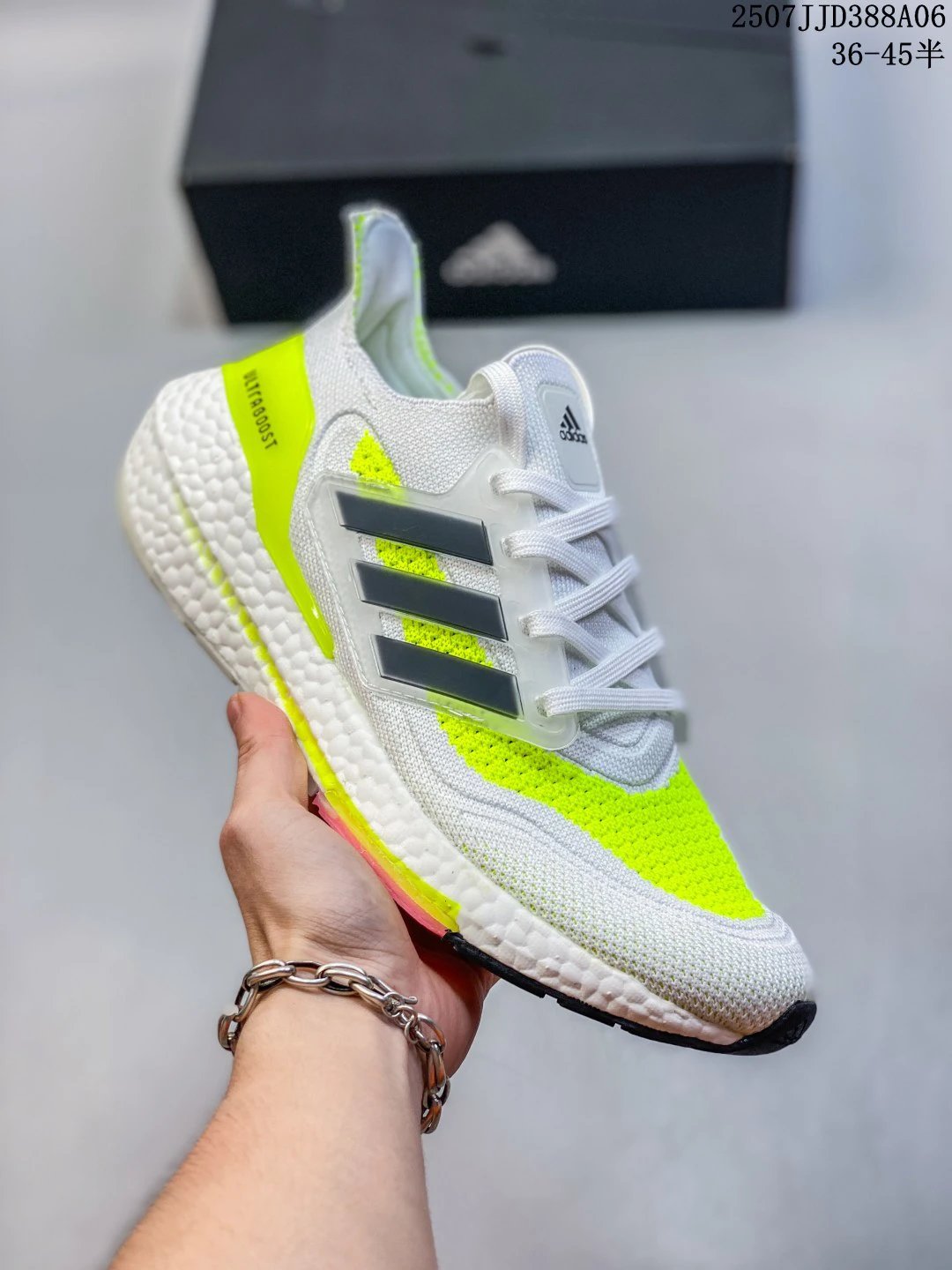 Adidas Ultraboost White Neon Yellow Boost Knit Shoes