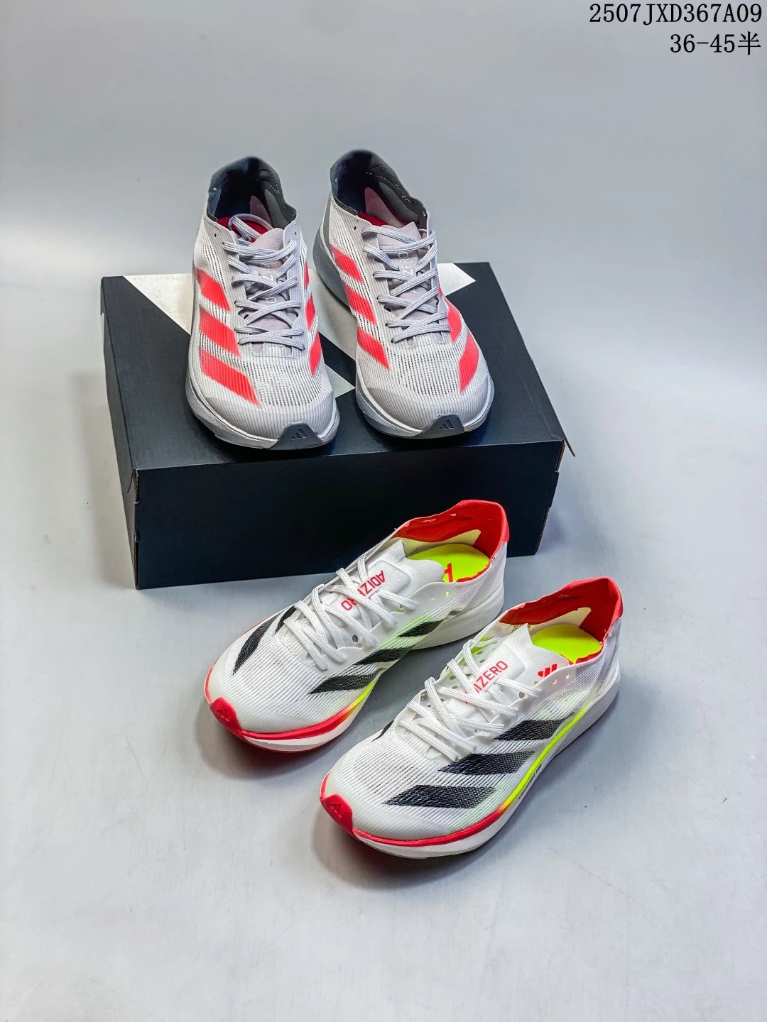 Adidas White Red Black 3-Stripes Mesh Running Shoes