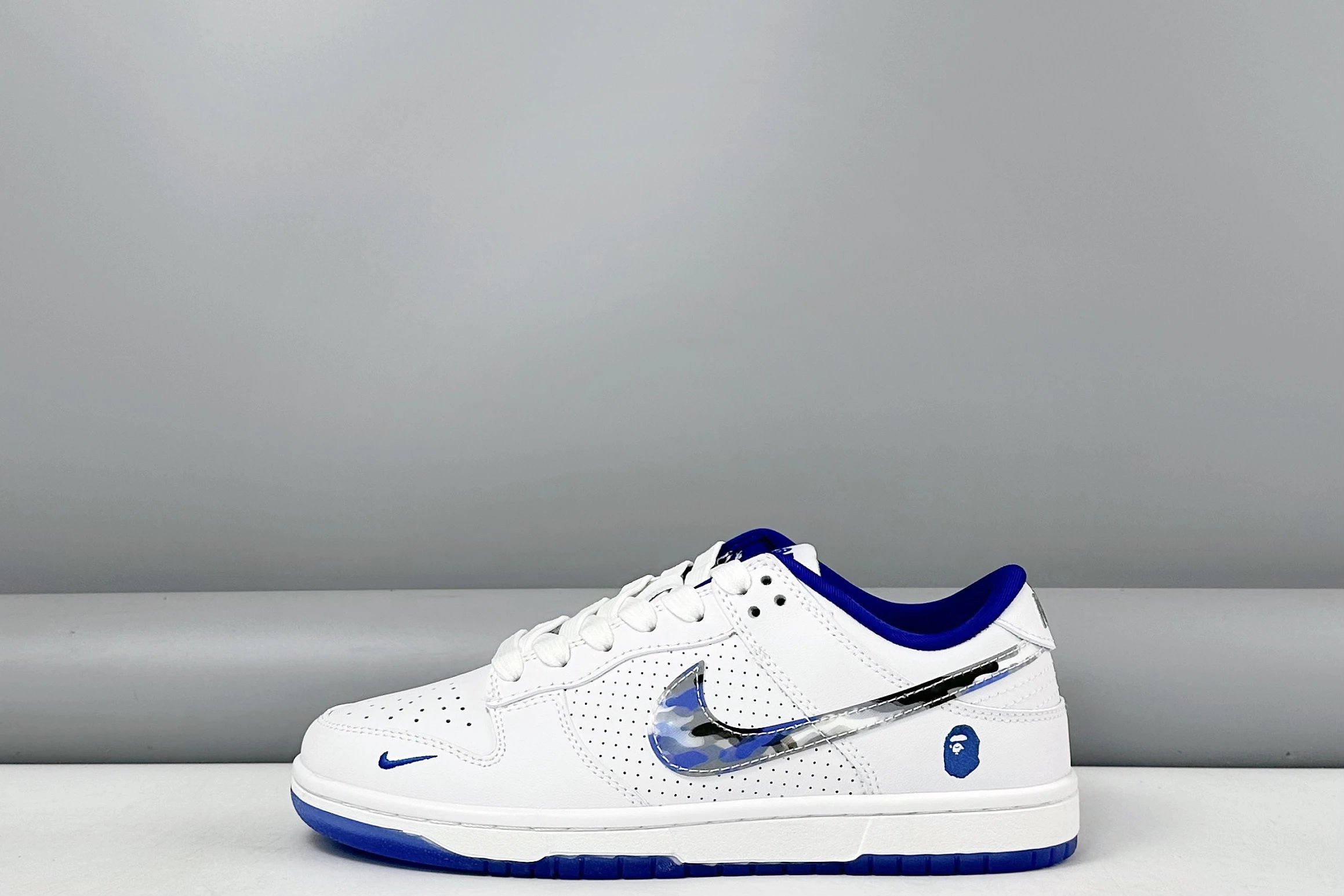 Nike Dunk Low White Blue Camo Swoosh Ape Sneakers