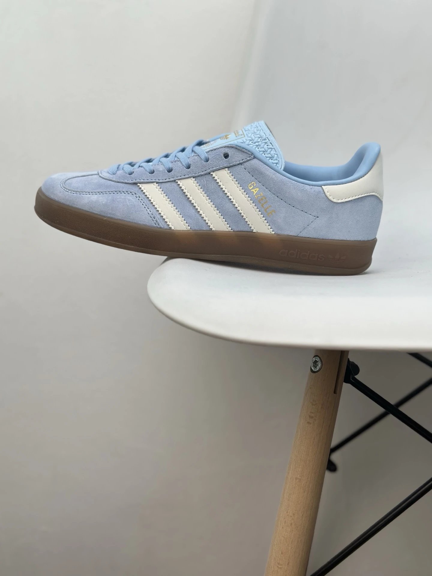 Adidas Gazelle Light Blue Suede 3-Stripes Gum Sole Sneakers
