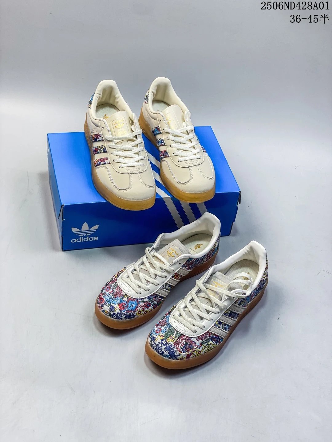 Adidas Samba Cream Floral Embroidered Gum Sole Sneakers