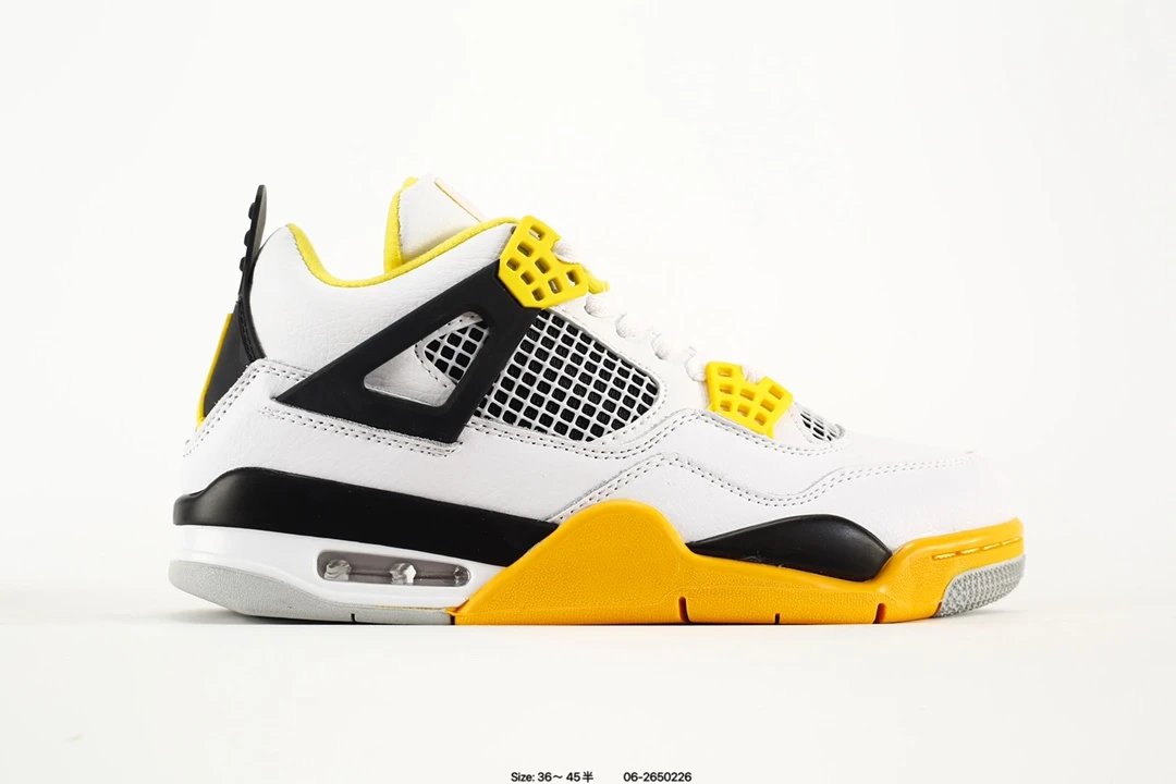 Air Jordan AJ4 Retro White Yellow Black Basketball Shoes