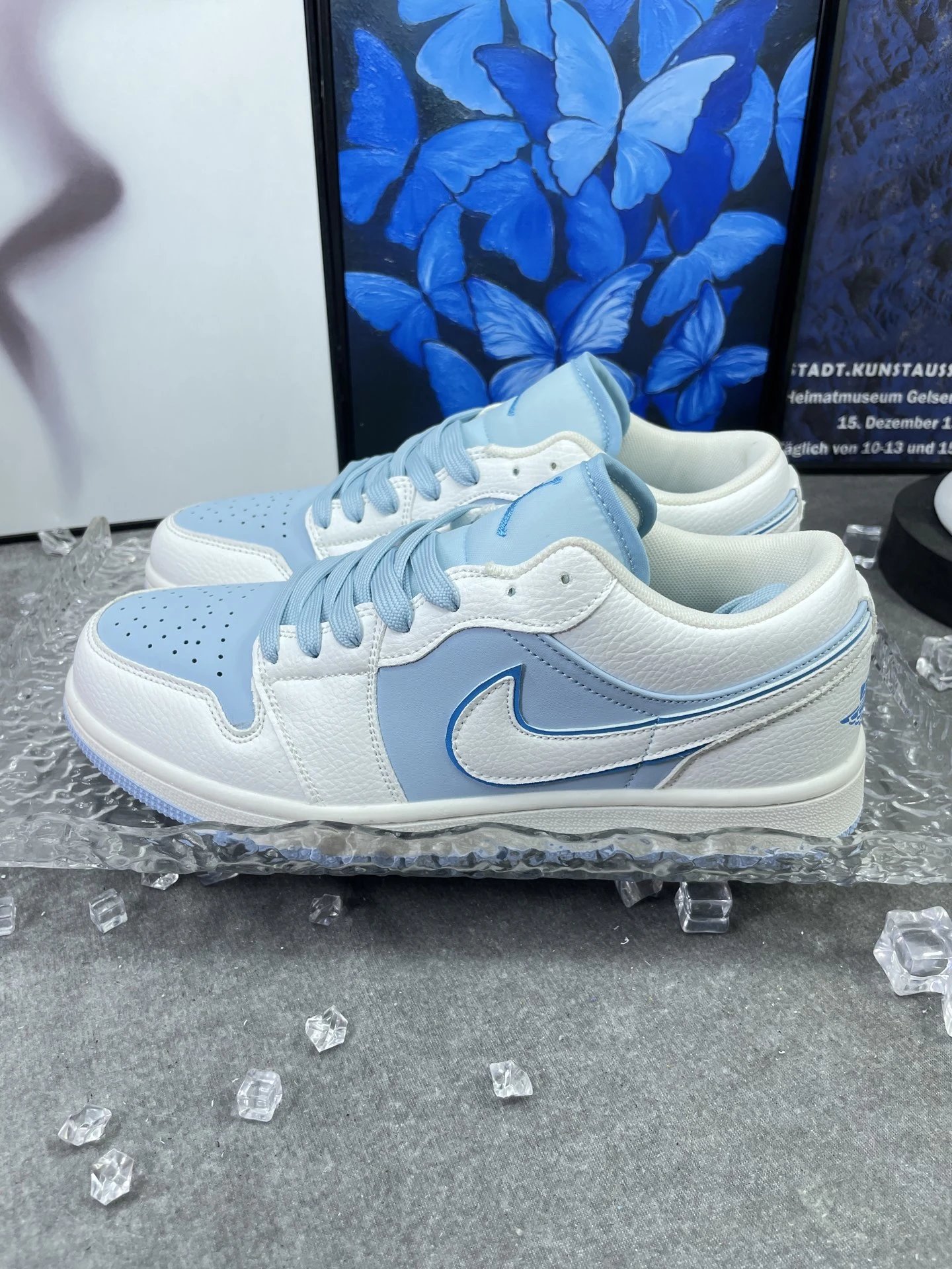 Air Jordan 1 Low Light Blue White Leather Sneakers