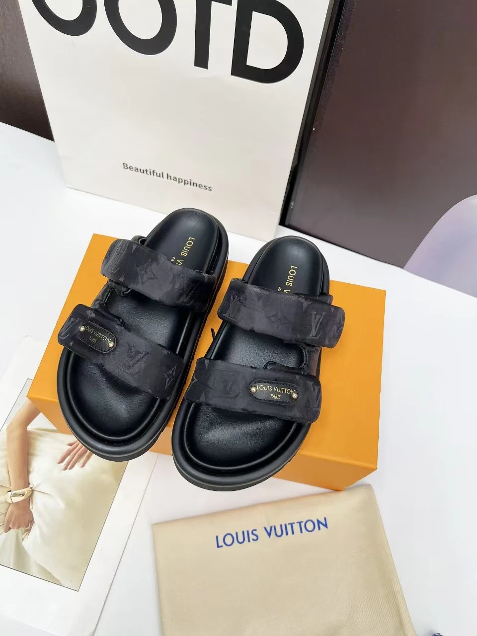 Louis Vuitton Monogram Black Unisex Platform Slides