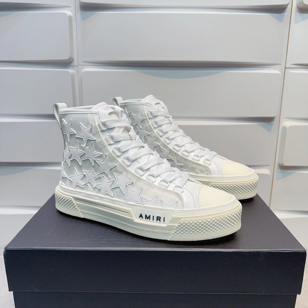 Amiri Skel Top White Star Canvas High-Top Sneakers