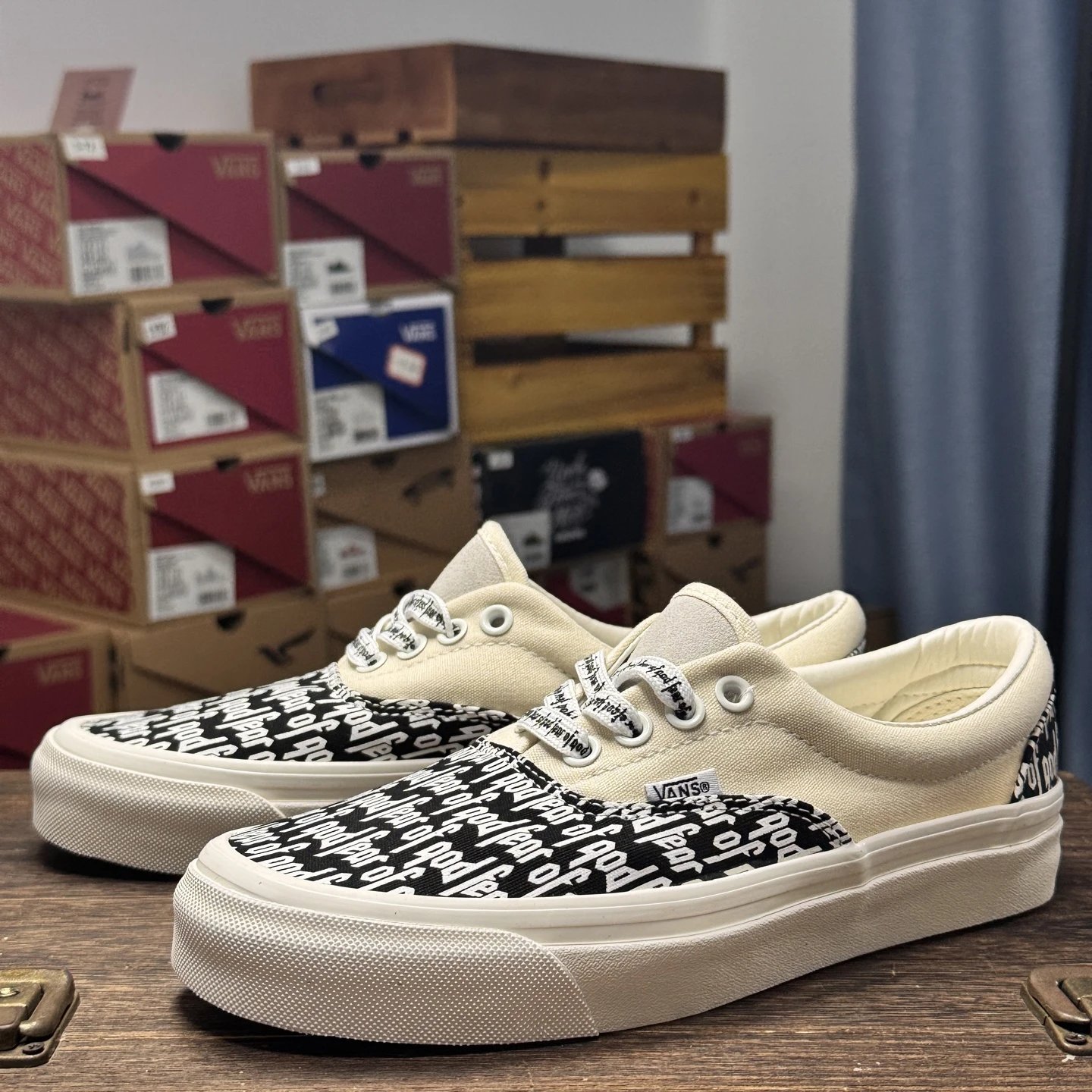 Vans Era Beige Black Graffiti Canvas Skate Shoes