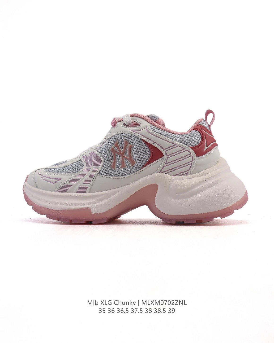MLB XLG Chunky Pink White Mesh Platform Sneakers