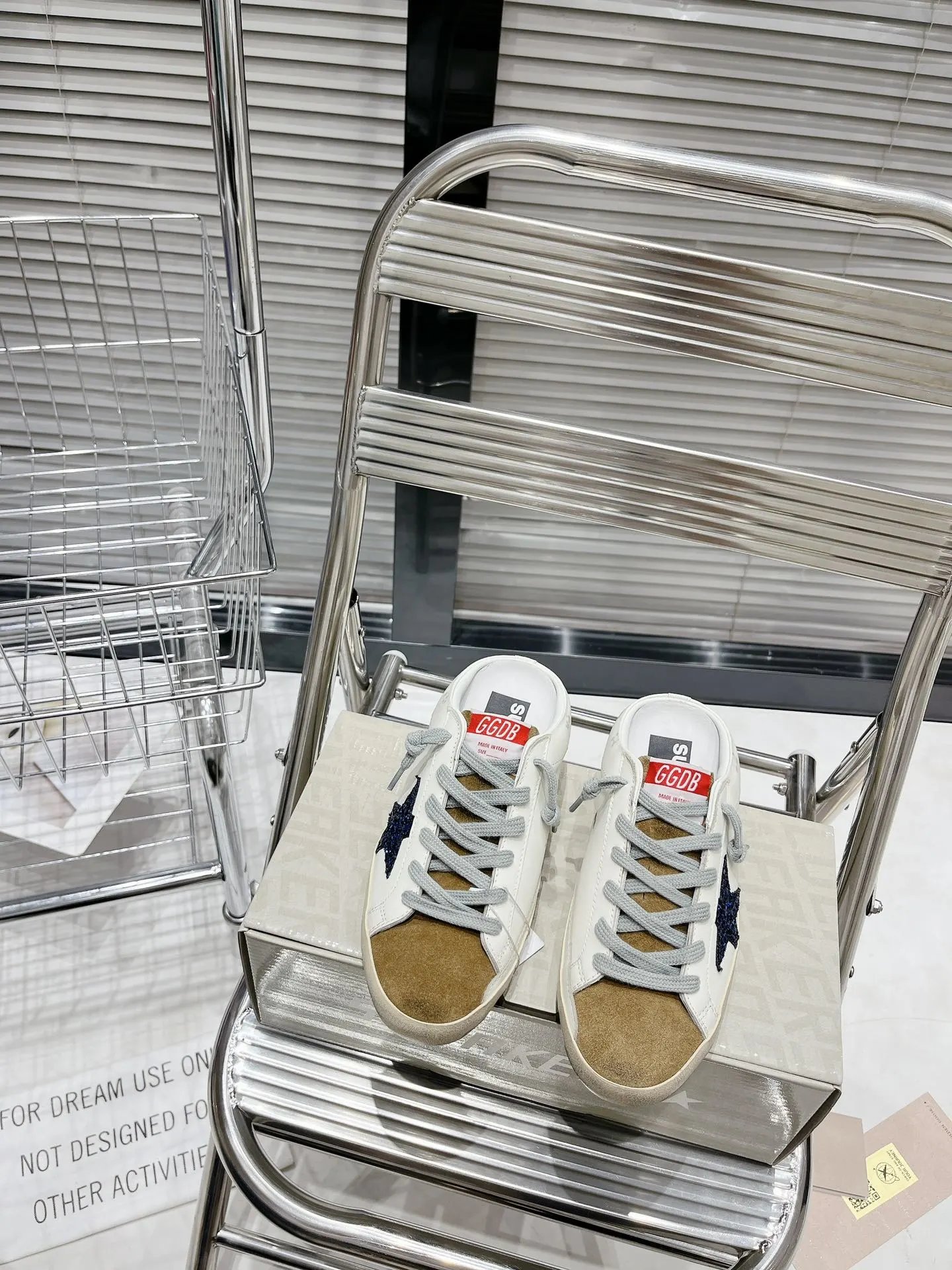 Golden Goose White Brown Distressed Sneakers Blue Star