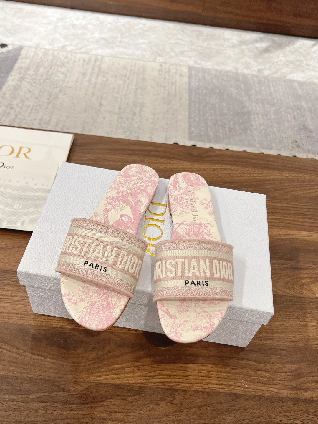 Dior Pink Dway Oblique Embroidered Canvas Slide Sandals