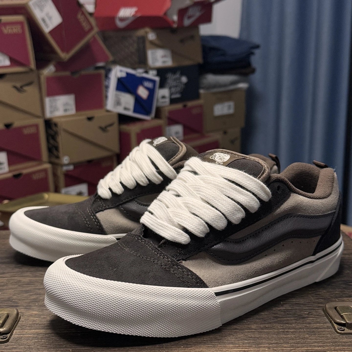 Vans Knu Skool Brown Black Suede Low Top Skate Shoes