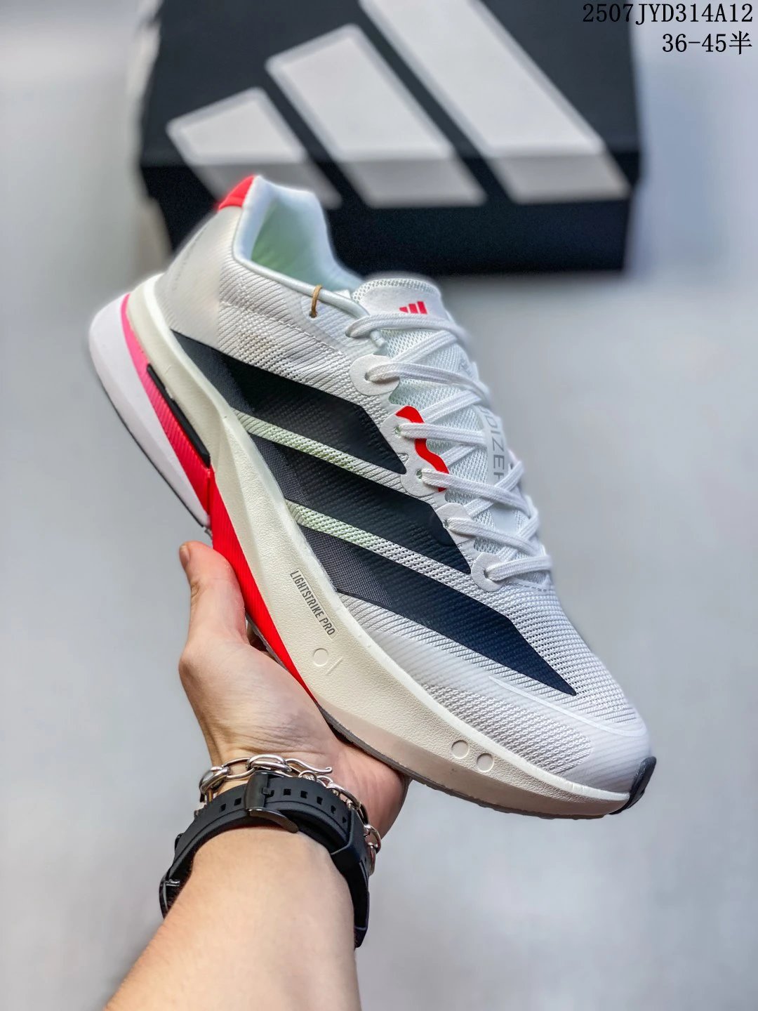 Adidas Adizero White Black Red Lightweight Running Shoes