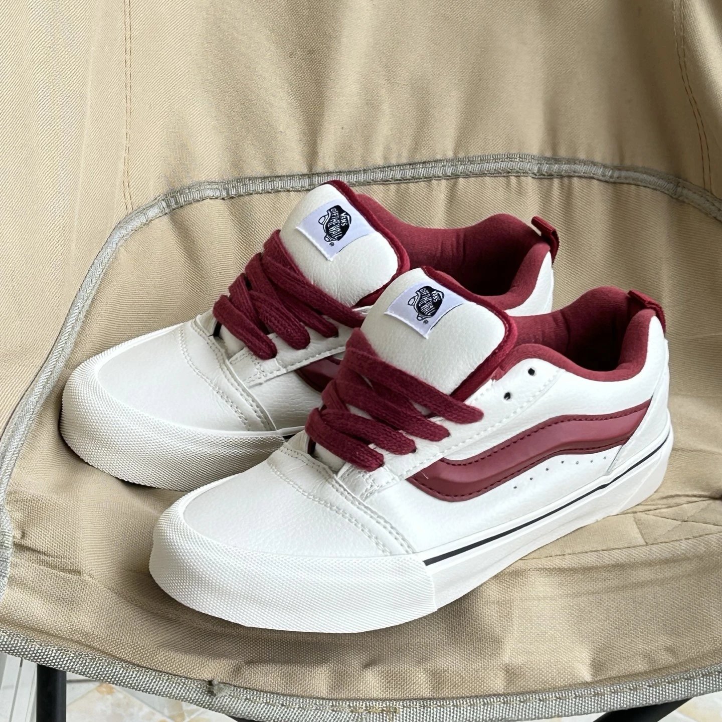 Vans White Red Low Top Leather Skate Shoes