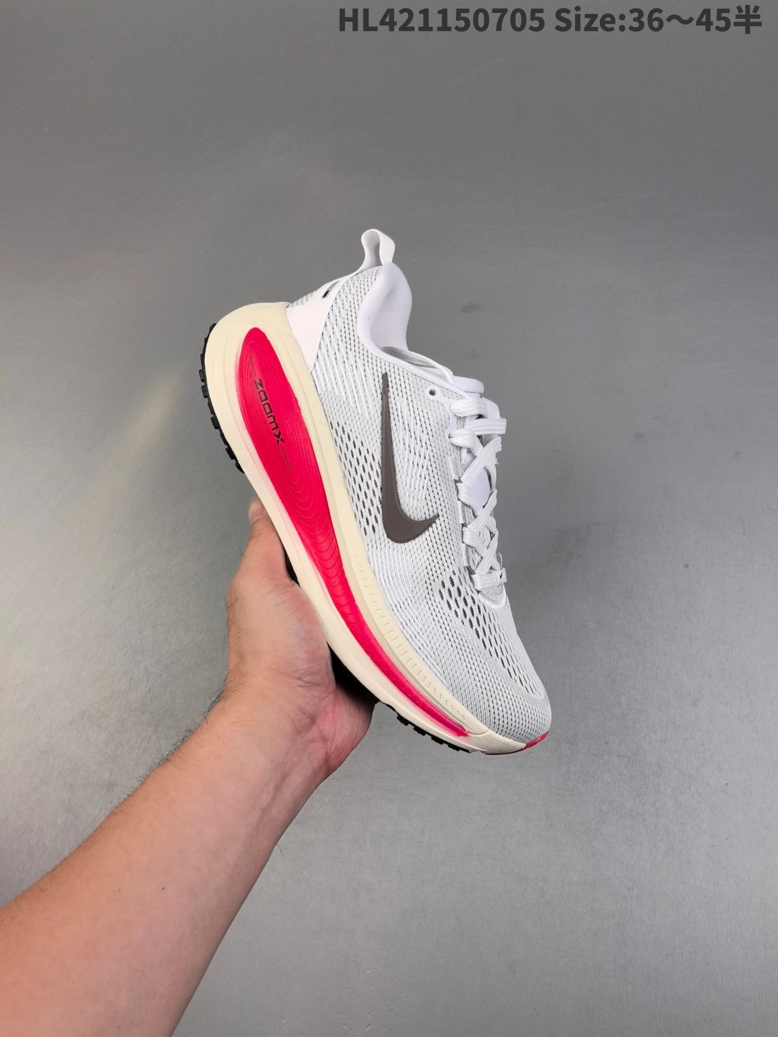 Nike ZoomX White Gray Red Cushioned Running Shoes