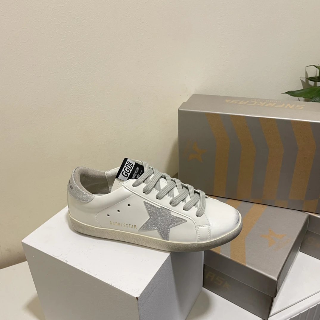 Golden Goose White Leather Silver Star Sneakers