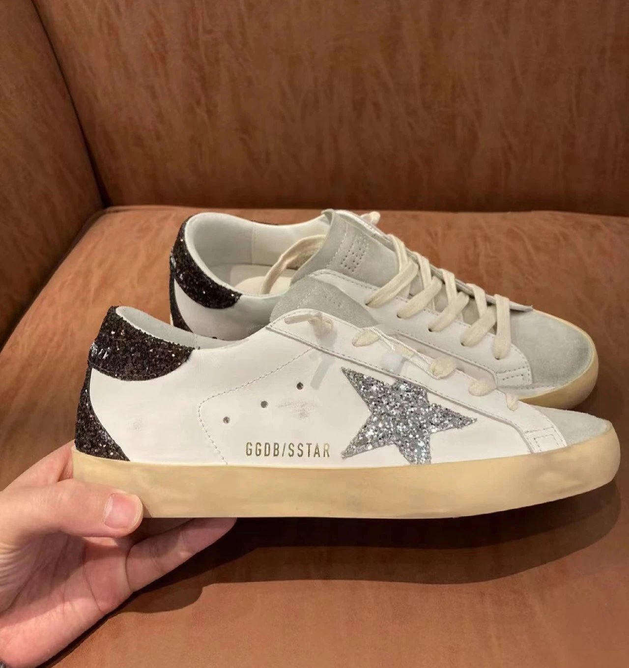 Golden Goose Super-Star White Glitter Sneakers