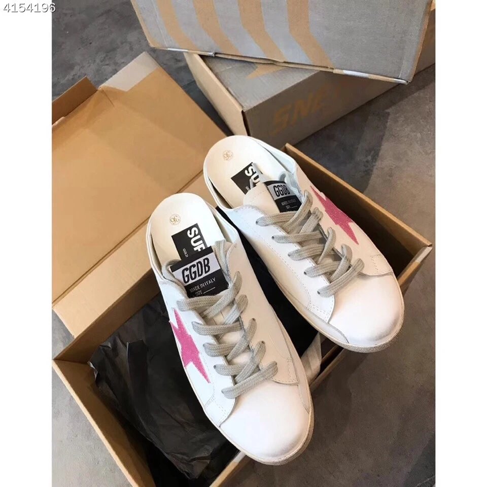Golden Goose White Pink Star Distressed Low Top Sneakers