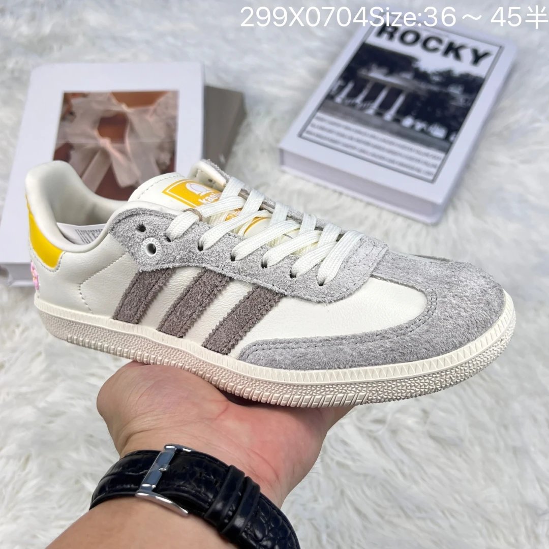 Adidas Samba Gray White Yellow Suede Low-Top Sneakers