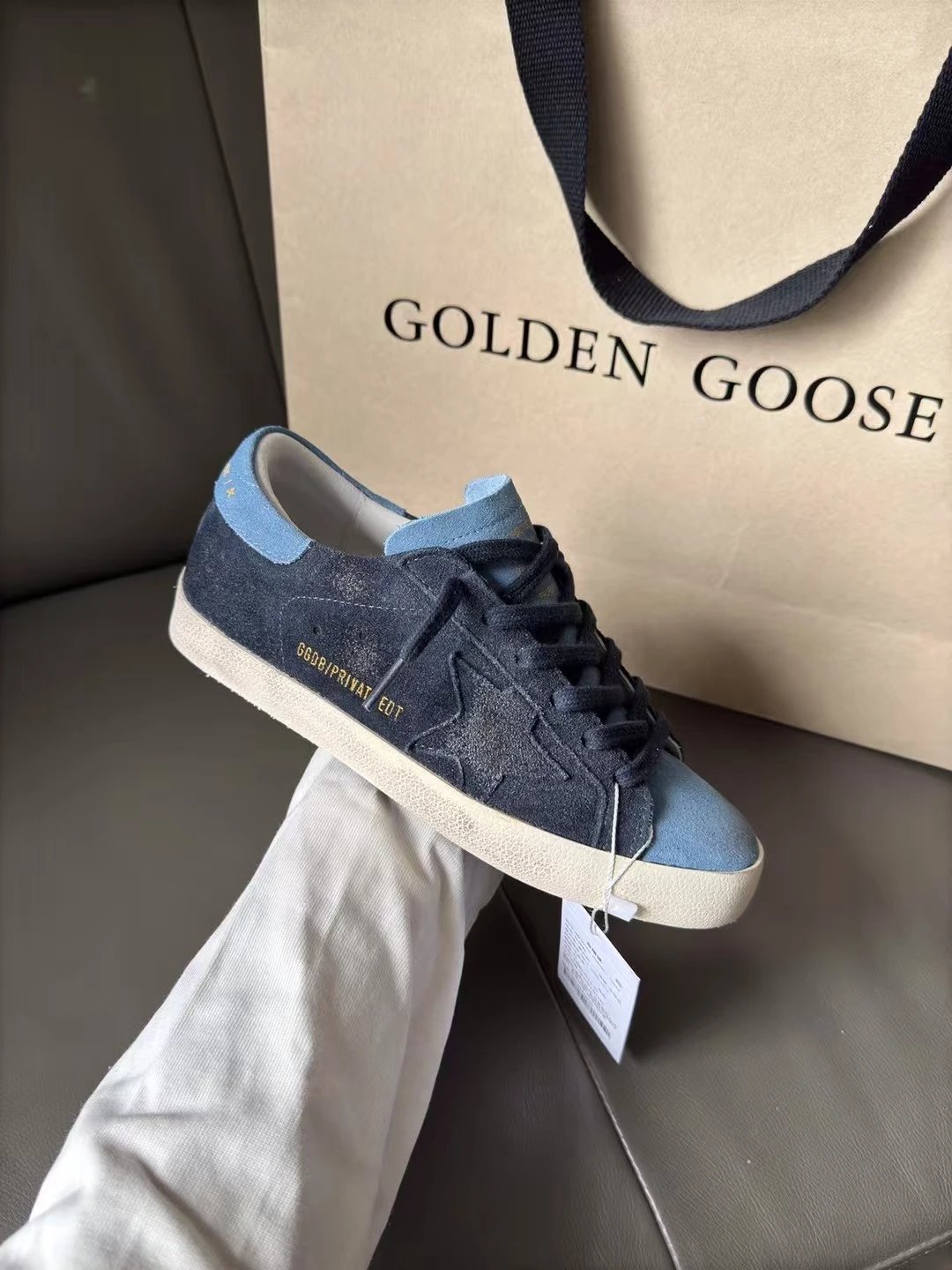 Golden Goose Navy Blue Star Low Top Canvas Sneakers