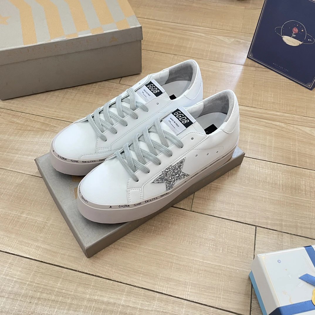 Golden Goose White Leather Silver Star Sneakers