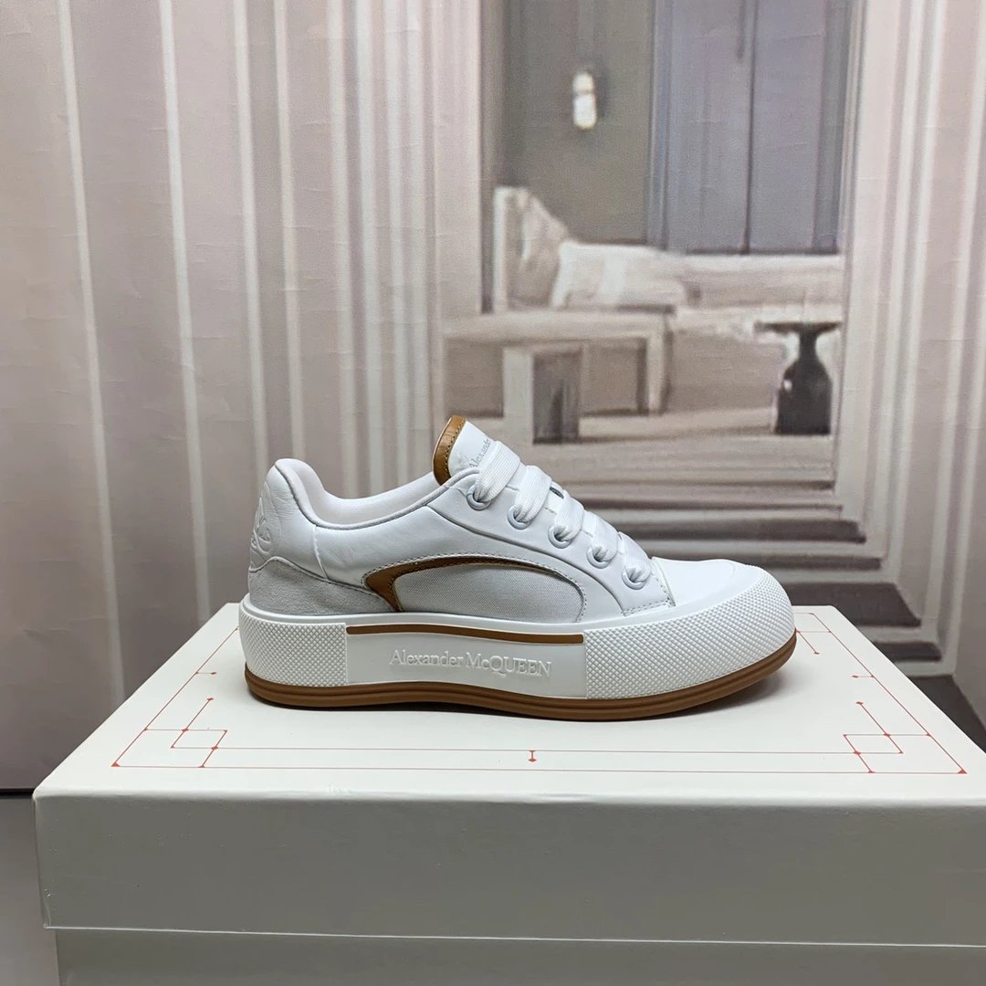 Alexander McQueen White Brown Leather Platform Sneakers