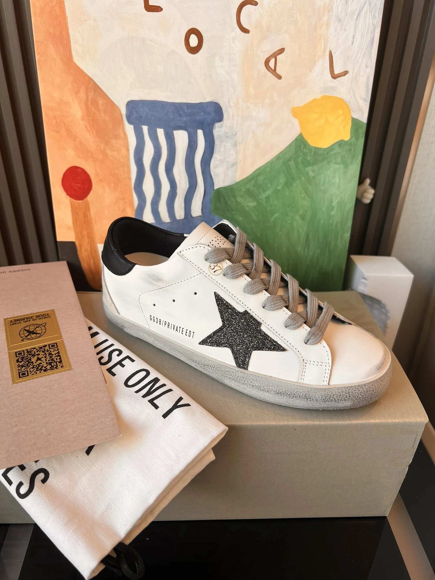 Golden Goose White Leather Glitter Star Sneakers