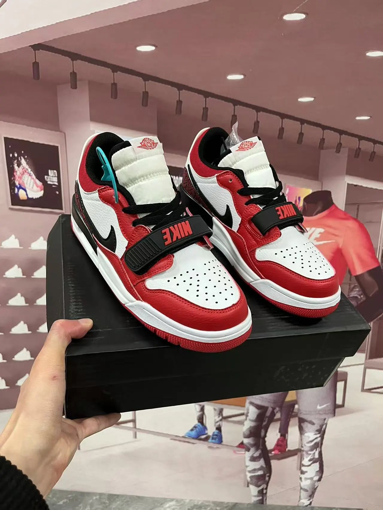 Air Jordan AJ1 Low Red White Black Strap Sneakers