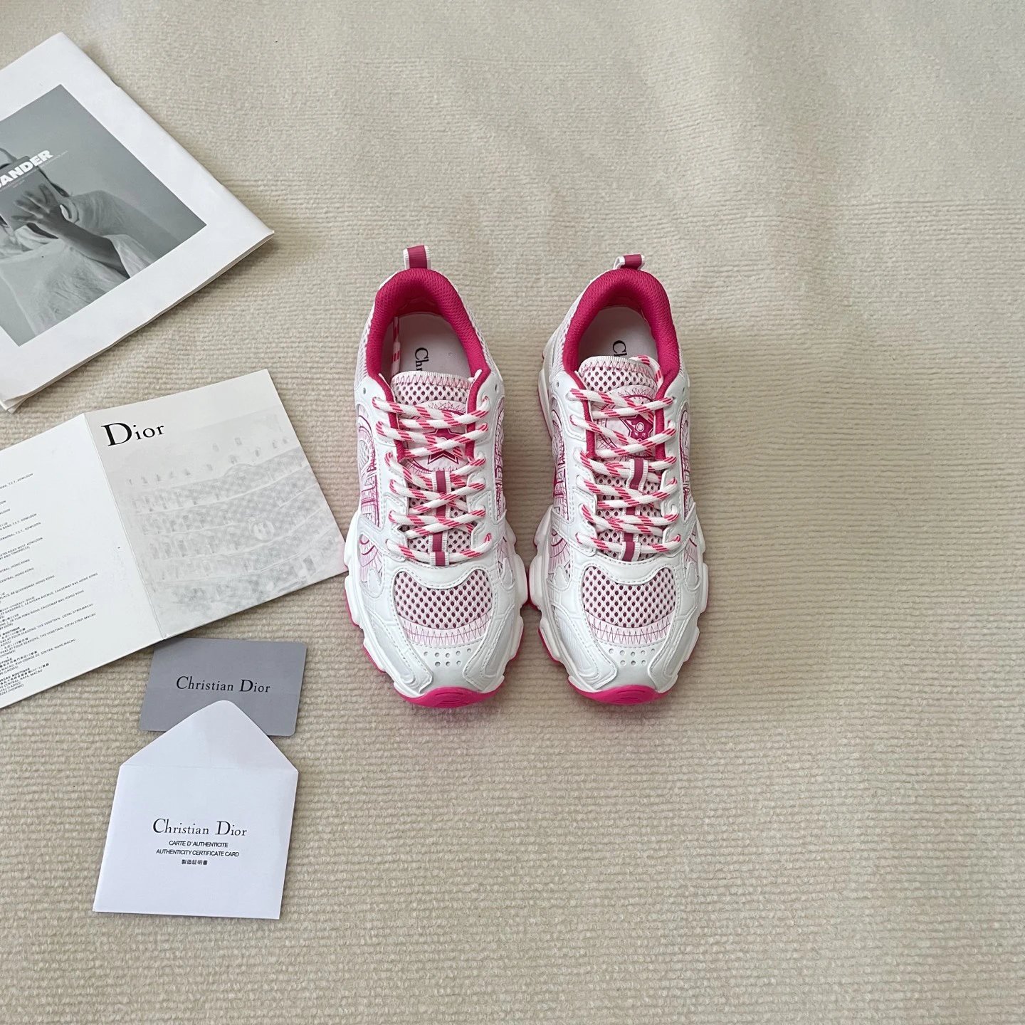 Dior D-Connect White Pink Mesh Leather Sneakers