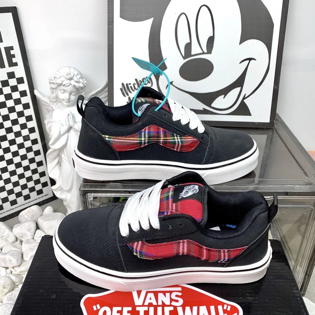 Vans Old Skool Black Red Plaid Skate Shoes
