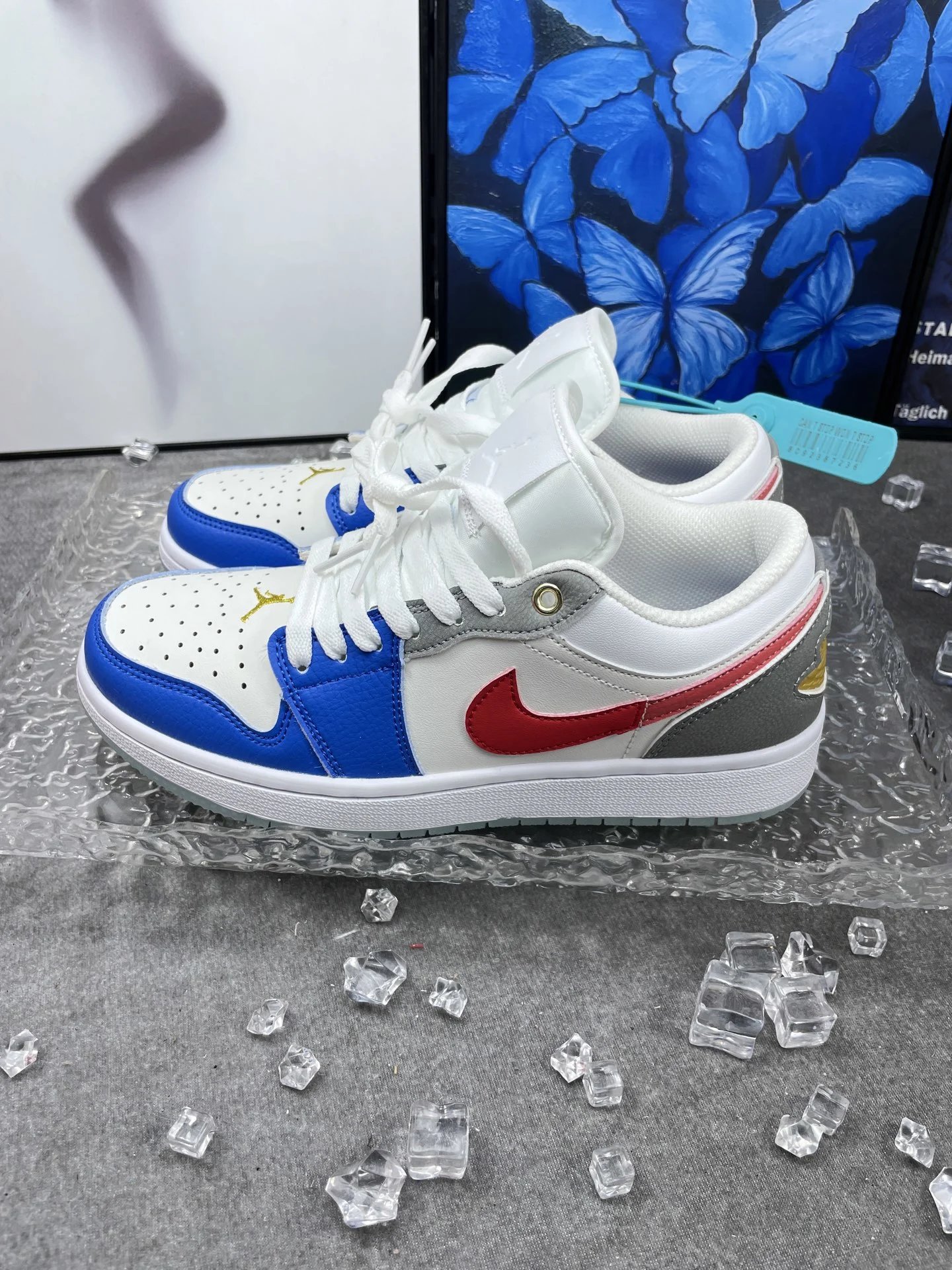 Air Jordan 1 Low White Blue Red Leather Sneakers
