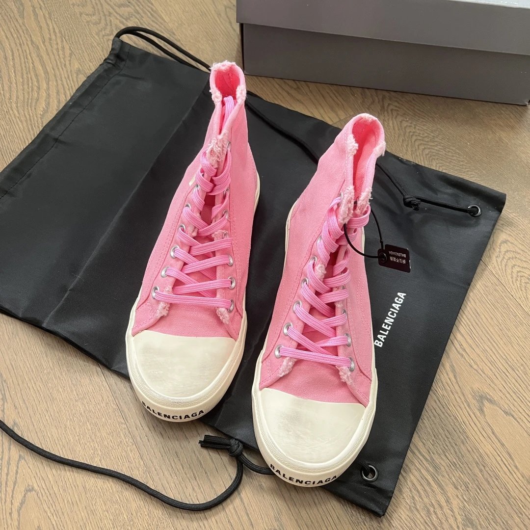 Balenciaga Pink High Top Canvas Sneakers Distressed Lace Up