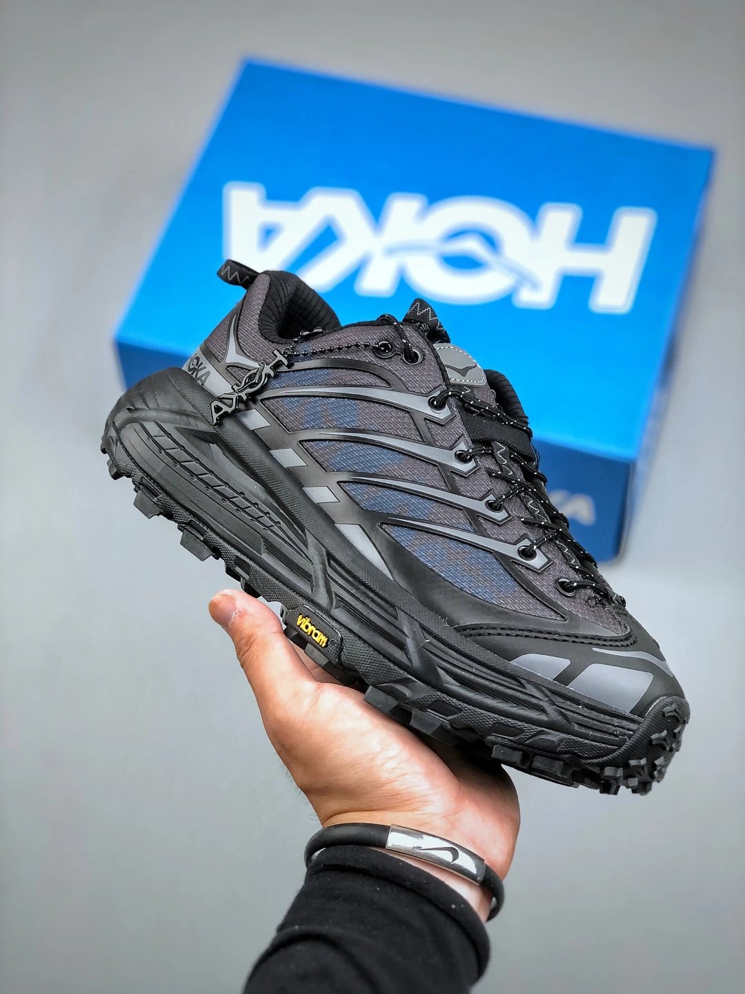 Hoka Black Grey Trail Running Shoes Vibram Sole