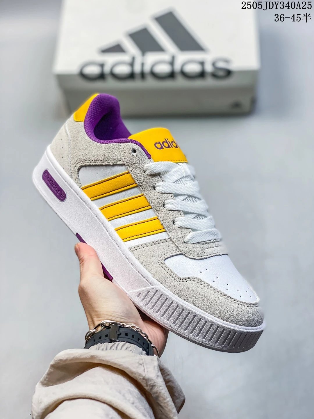 Adidas Retro Low-Top Skate Sneakers White Yellow Purple