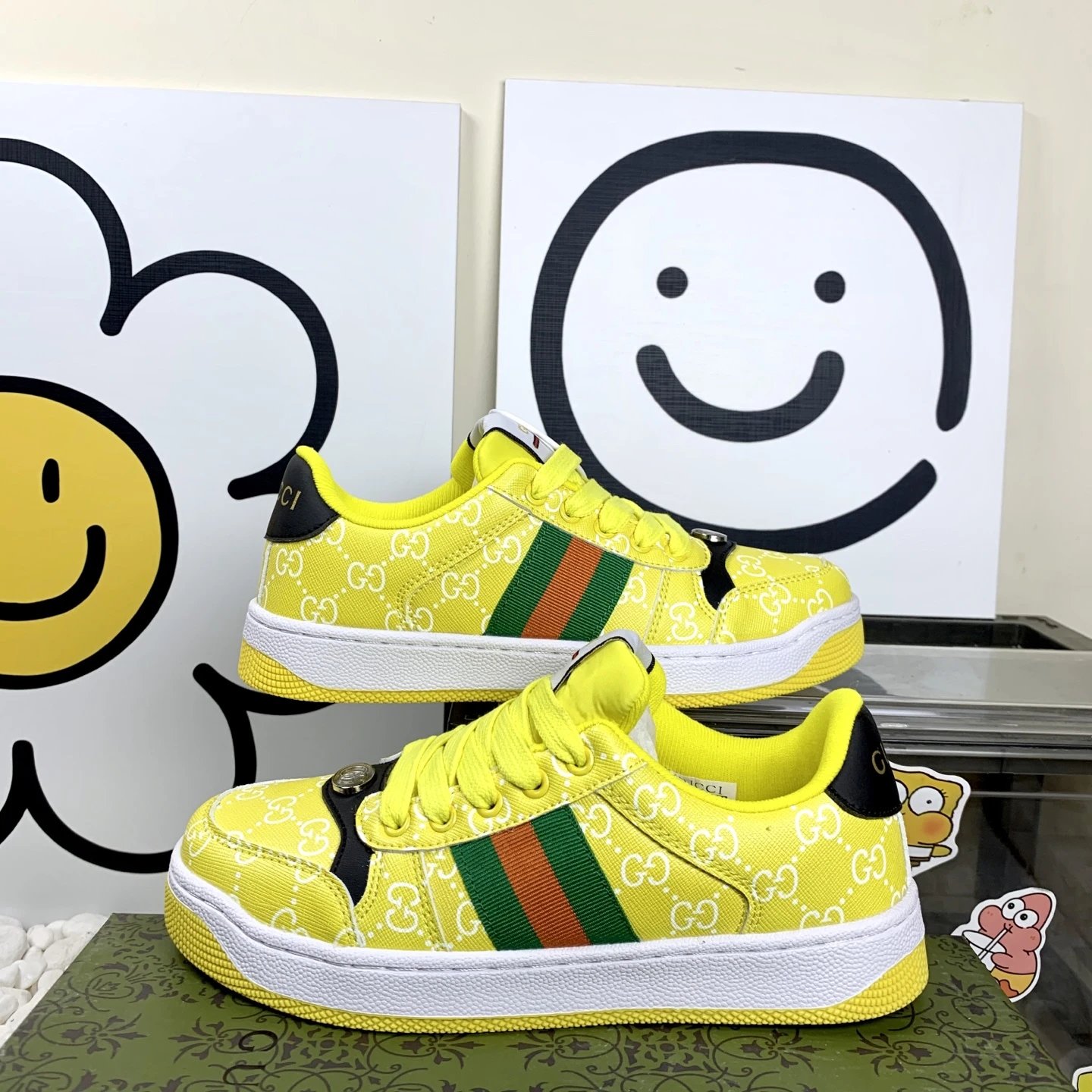 Gucci Kids Yellow GG Low-Top Web Stripe Sneakers