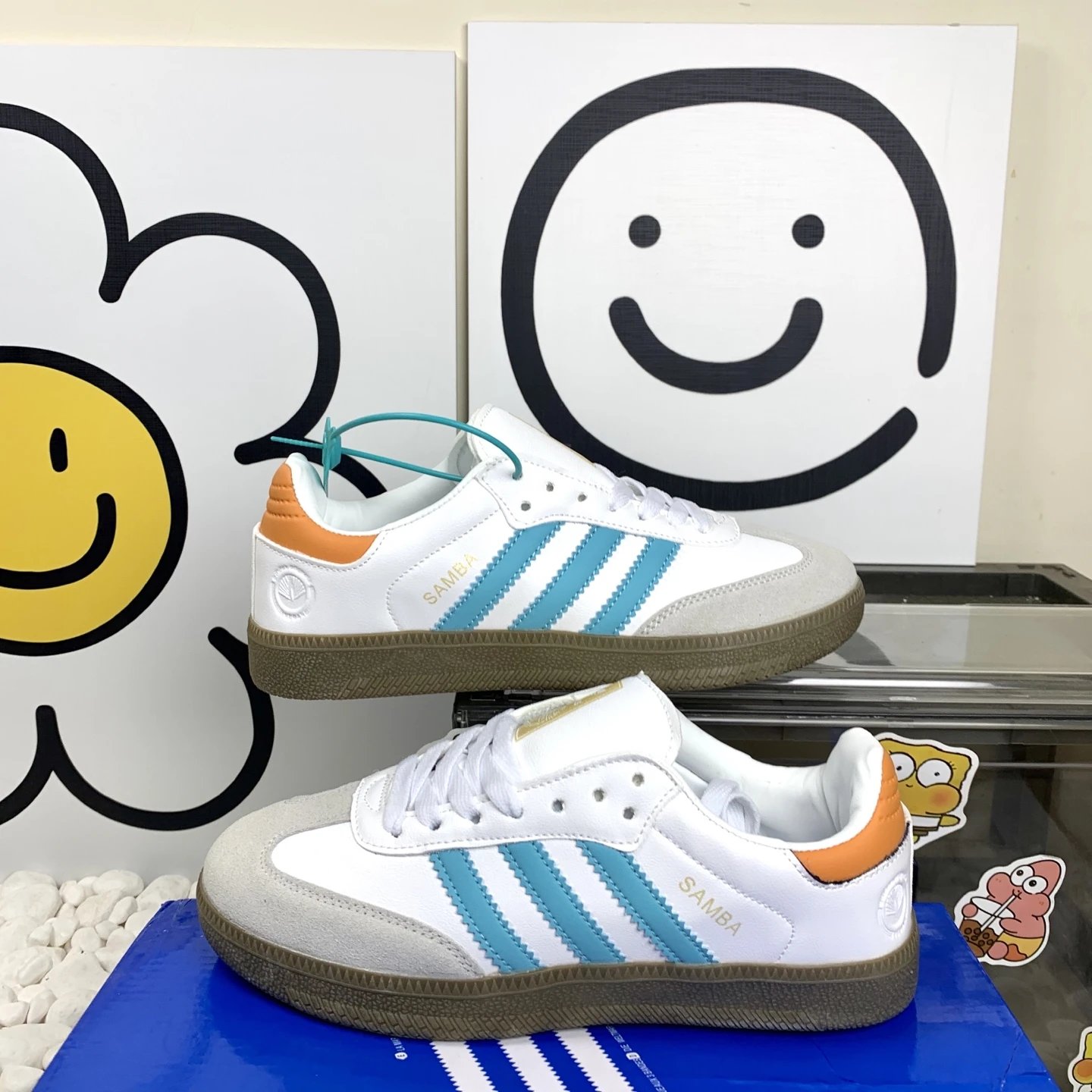 Adidas Samba White Blue Gum Sole Retro Sneakers