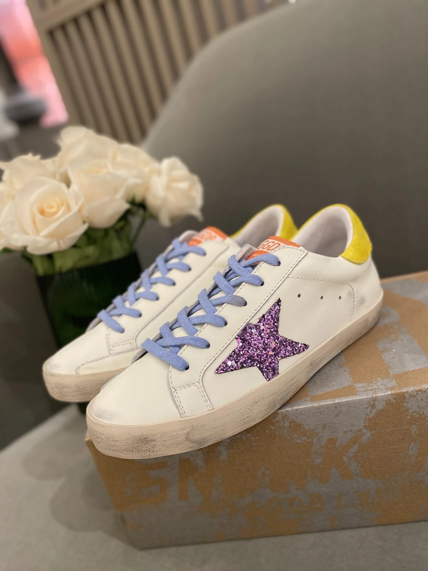 Golden Goose Super-Star White Distressed Leather Sneakers