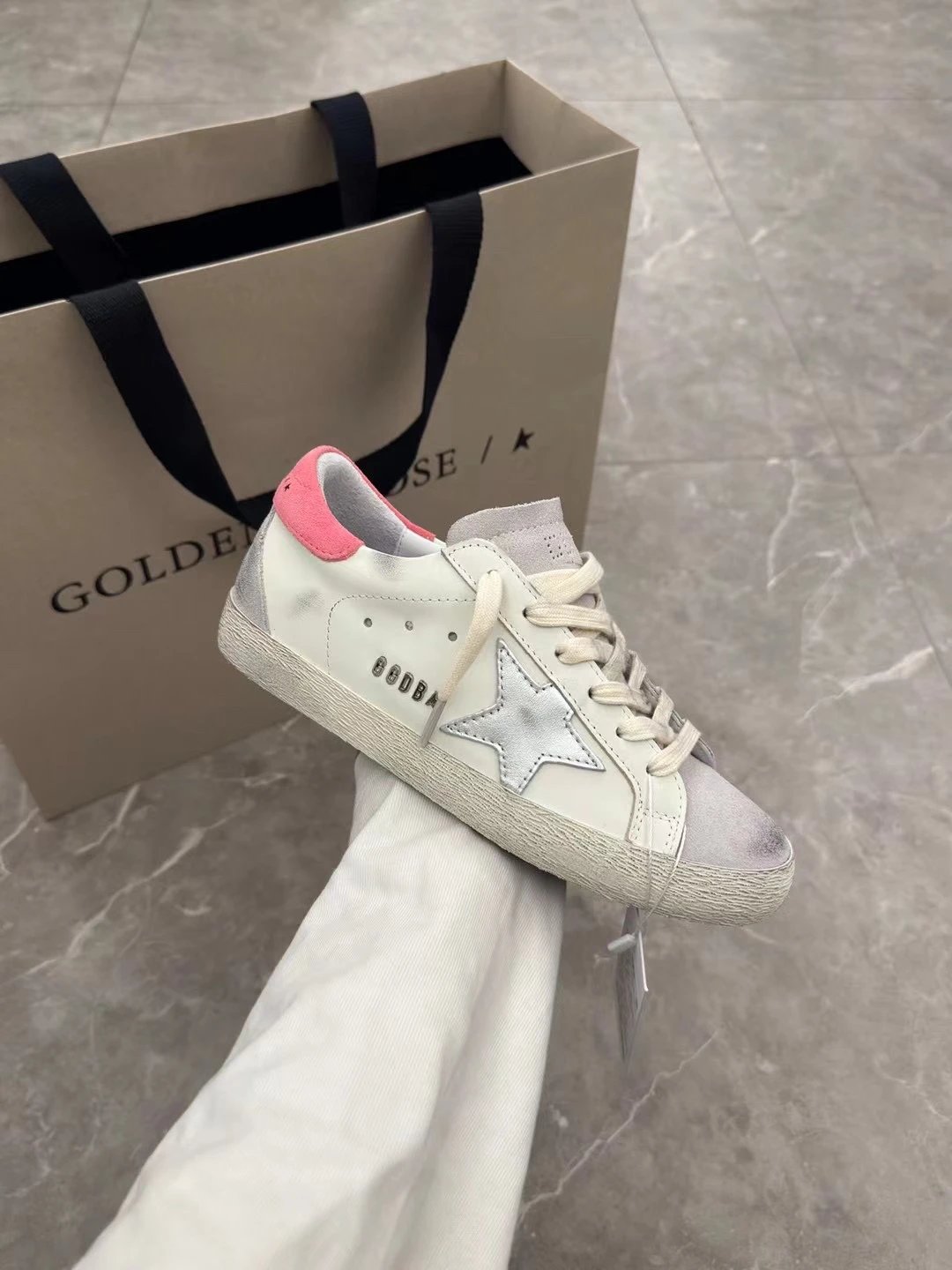 Golden Goose White Leather Sneakers Pink Heel