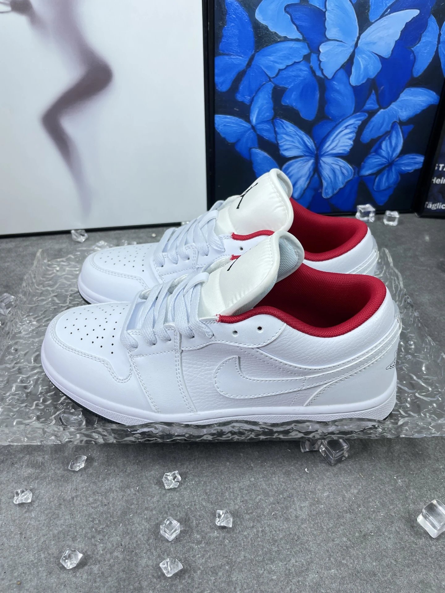 Air Jordan 1 Low White Red Leather Sneakers