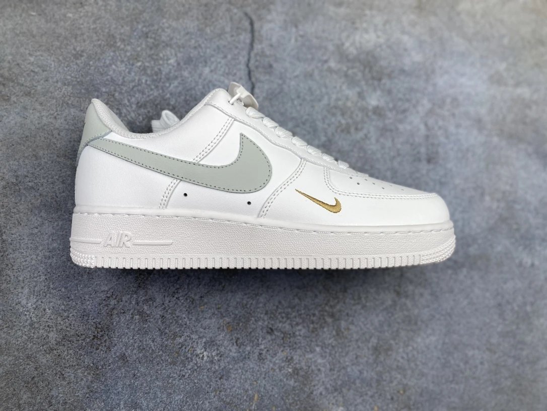 Nike Air Force 1 Low White Grey Gold Leather Sneakers