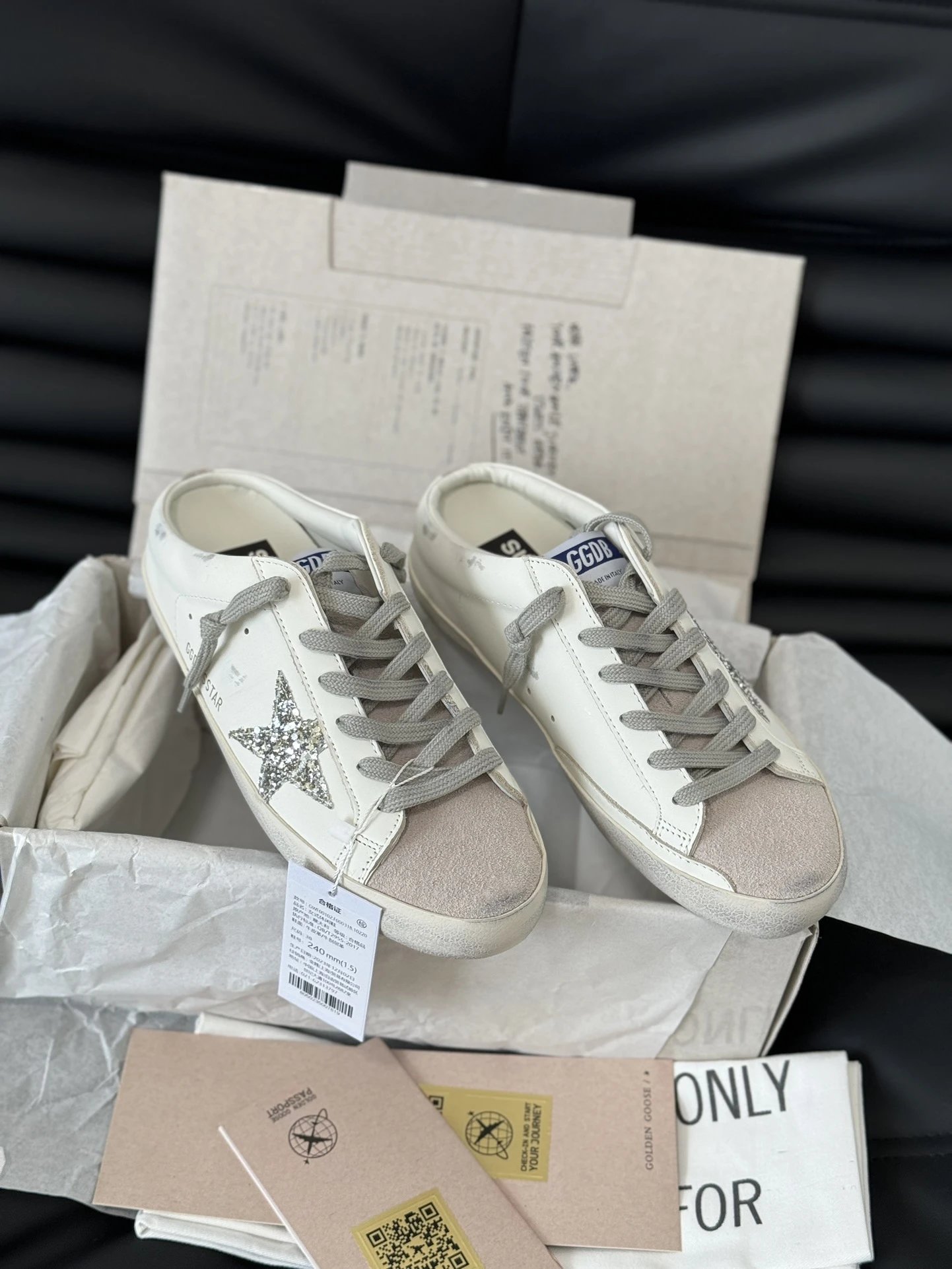 Golden Goose White Distressed Sequin Star Sneakers