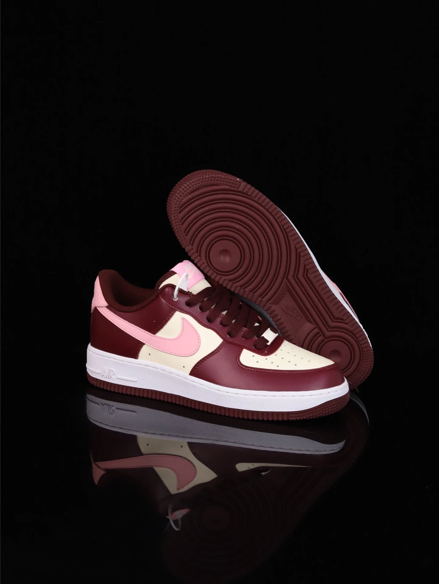 Nike Air Force 1 Burgundy Cream Pink Leather Sneakers