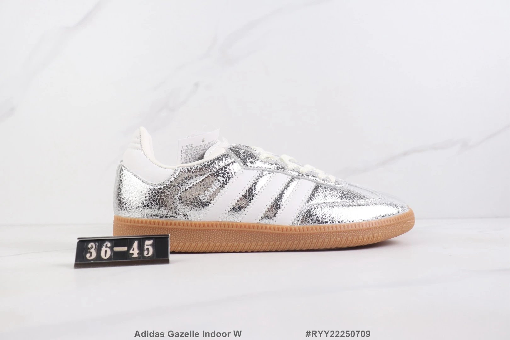 Adidas Gazelle Indoor W Silver Metallic Gum Sole Sneakers